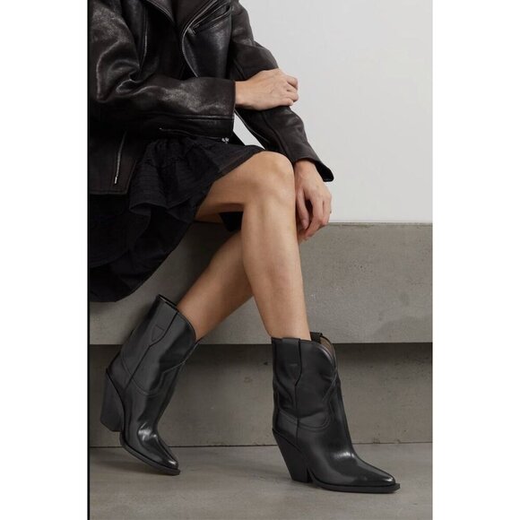 Isabel Marant Leyane Leather Bootie Black Womens Size 37 - Picture 1 of 15